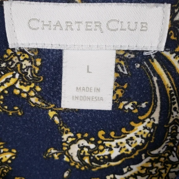 Charter Club Navy and Yellow Paisley Print Button Down Shirt Sz L - Picture 9 of 10